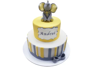Tort de Botez cu Figurina Elefant Gri