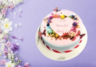 Tort cu Poza Inima Roz cu Flori