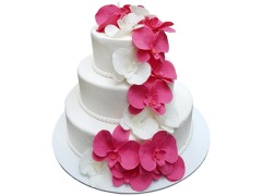 Tort de Nunta cu Orhidee Albe si Roz