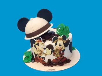 Tort cu poze Mickey si Minnie in Safari
