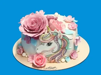Tort cu poza Unicorn cu Flori