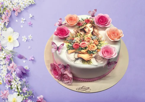 Tort Martie cu Fata si Trandafiri